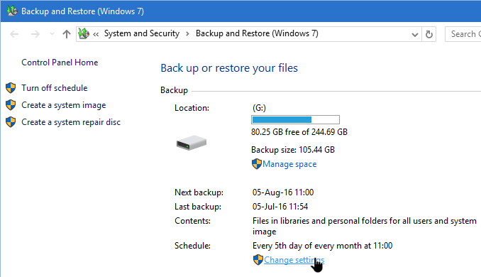 create system image backup windows 10